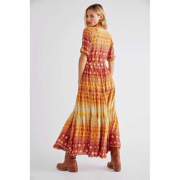 NWT FREE PEOPLE Sz XS RARE FEELINGS MAXI DRESS GOLDENROD - Picture 2 of 3